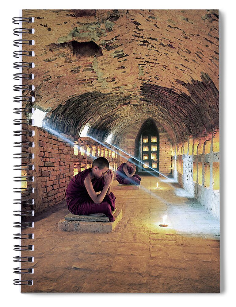Arch Spiral Notebook featuring the photograph Myanmar, Buddhist Monks Inside by Martin Puddy