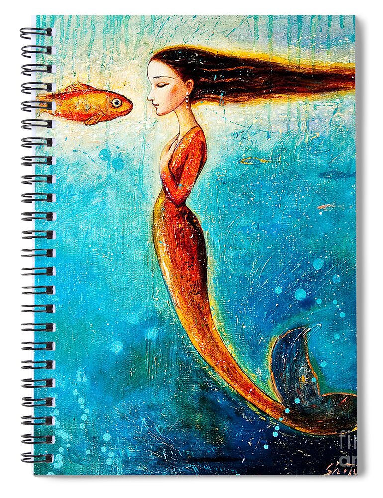 Mermaid Art Spiral Notebook featuring the painting Mystic Mermaid II by Shijun Munns