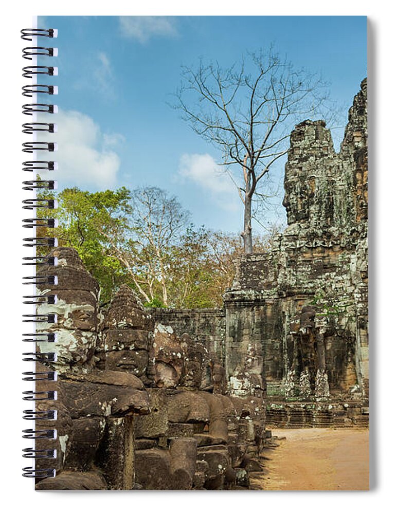 Statue Spiral Notebook featuring the photograph Naga Statues On The Bridge To Angkor by © Francois Marclay