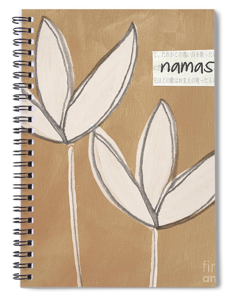 Namaste Spiral Notebook featuring the painting Namaste White Flowers by Linda Woods