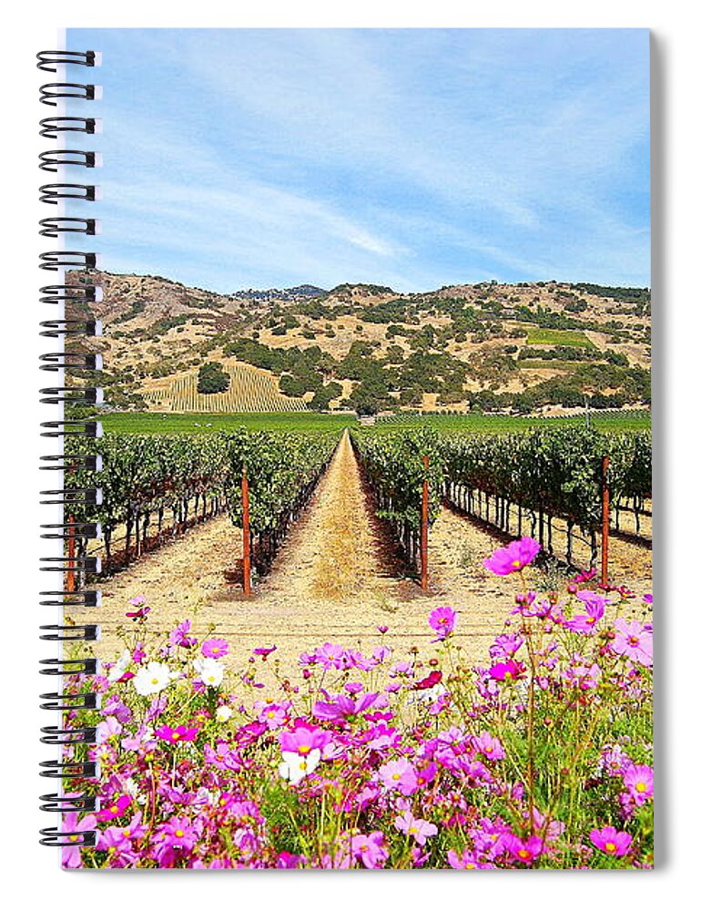 Vineyard Spiral Notebook featuring the photograph Napa Valley Vineyard With Cosmos by Catherine Sherman