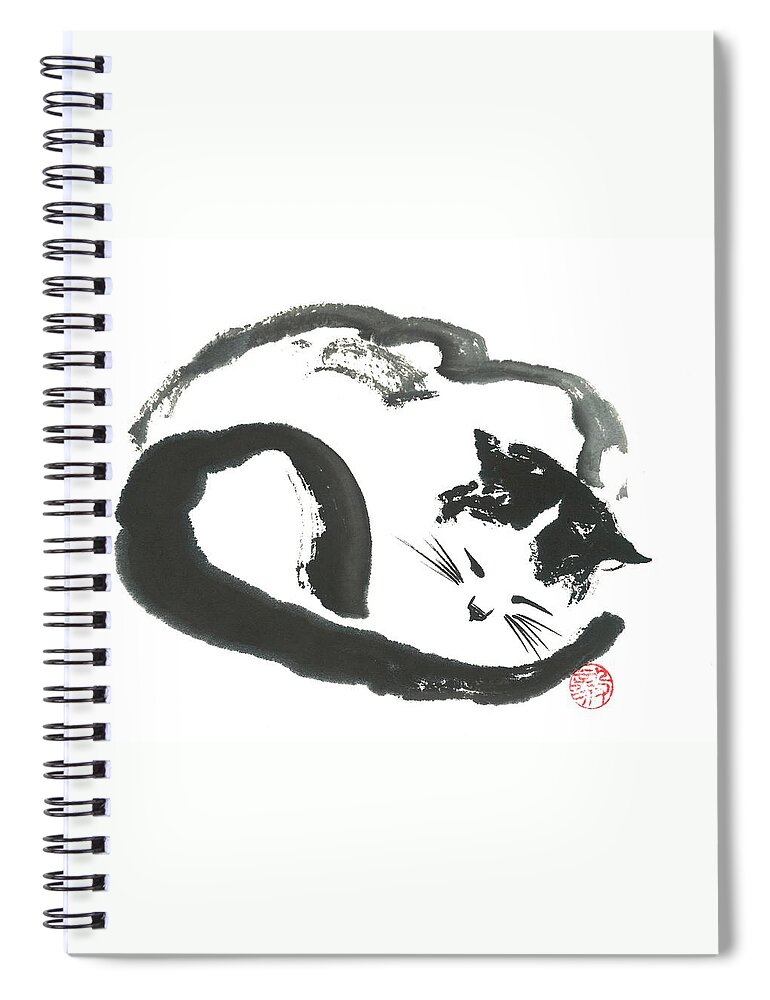 Japanese Spiral Notebook featuring the painting Napping Neko by Terri Harris