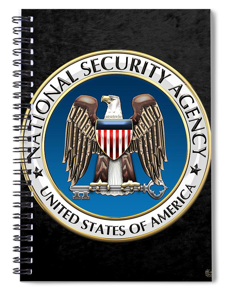 'military Insignia & Heraldry 3d' Collection By Serge Averbukh Spiral Notebook featuring the digital art National Security Agency - N S A Emblem on Black Velvet by Serge Averbukh