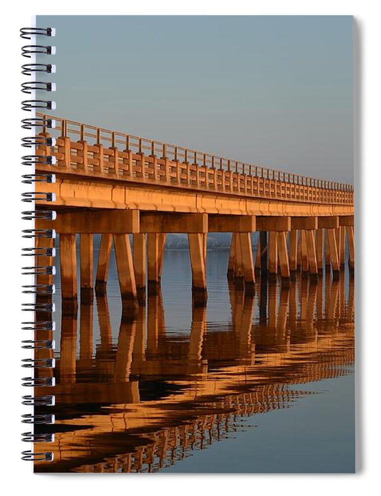 Navarre Spiral Notebook featuring the photograph Navarre Beach Bridge Sunrise Reflections by Jeff at JSJ Photography