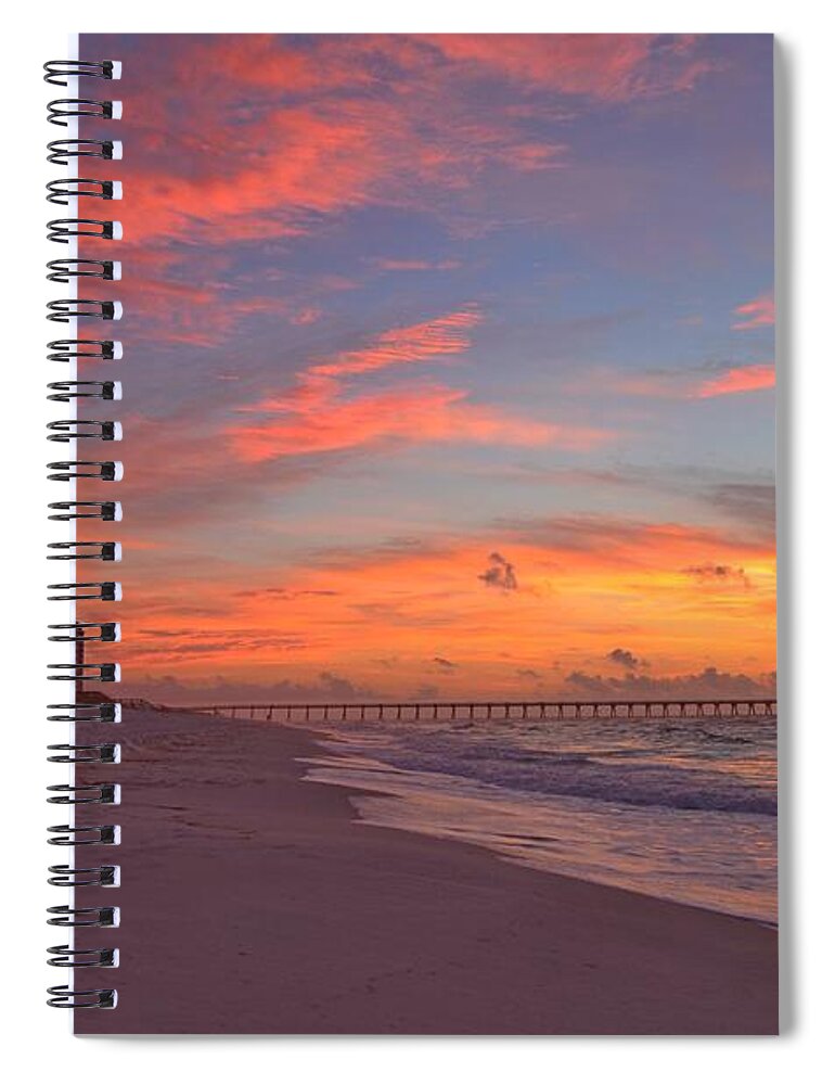 Navarre Pier Spiral Notebook featuring the photograph Navarre Pier and Navarre Beach Skyline at Twilight by Jeff at JSJ Photography