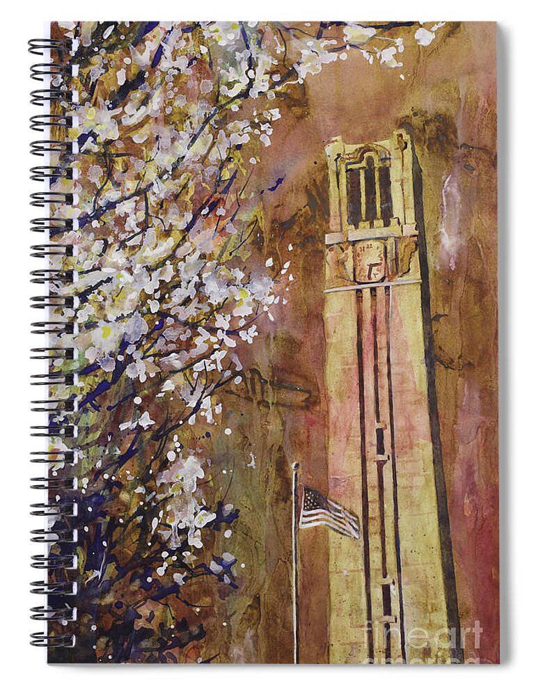 Art Prints Spiral Notebook featuring the painting NCSU Bell Tower by Ryan Fox
