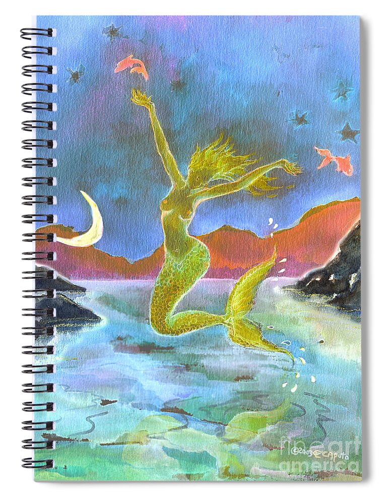Mermaid. Delight Spiral Notebook featuring the painting Neon Delight by Cori Caputo