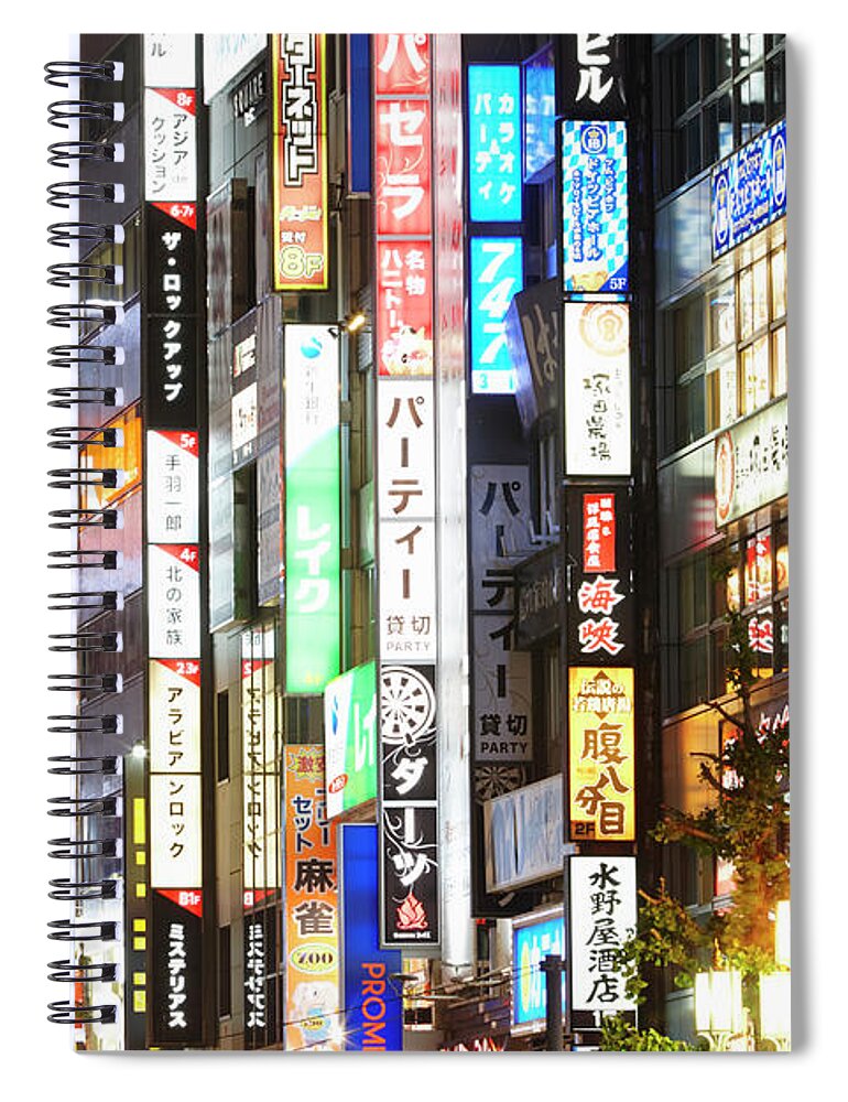 Downtown District Spiral Notebook featuring the photograph Neon Signs On Yasukuni-dori, Shinjuku by Laurie Noble