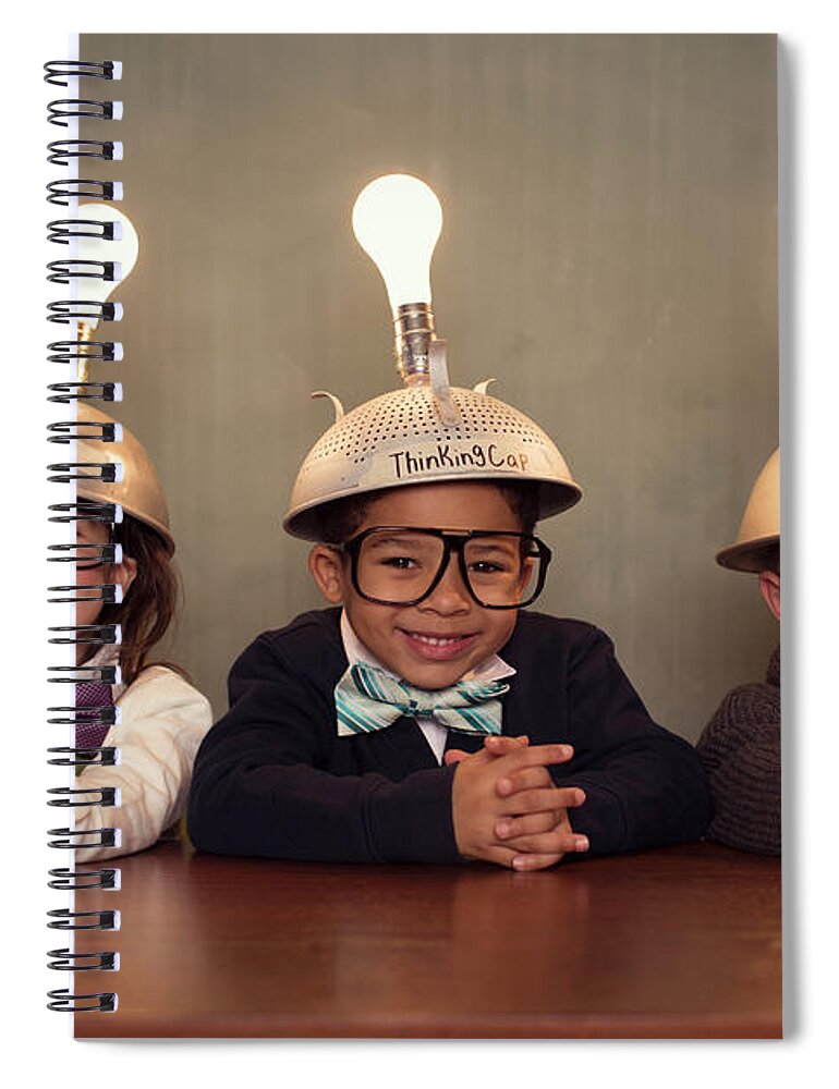 4-5 Years Spiral Notebook featuring the photograph Nerd Children Wearing Lighted Mind by Richvintage