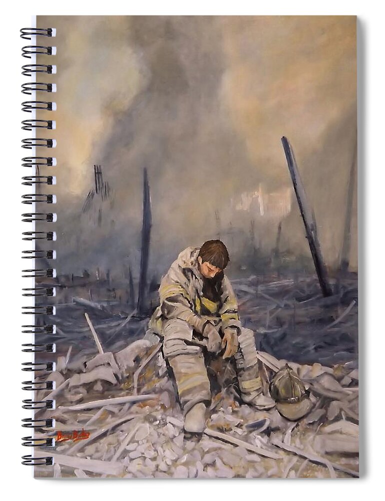 9/11 Ground Zero Spiral Notebook featuring the painting Never Ever Again by Barry BLAKE