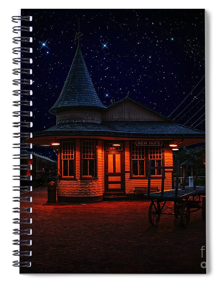 Night Spiral Notebook featuring the photograph New Hope and Ivyland under the Stars by Debra Fedchin