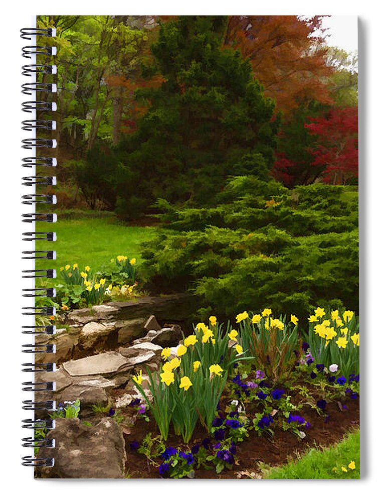 Georgia Mizuleva Spiral Notebook featuring the digital art New Leaves and Flowers - Impressions Of Spring by Georgia Mizuleva