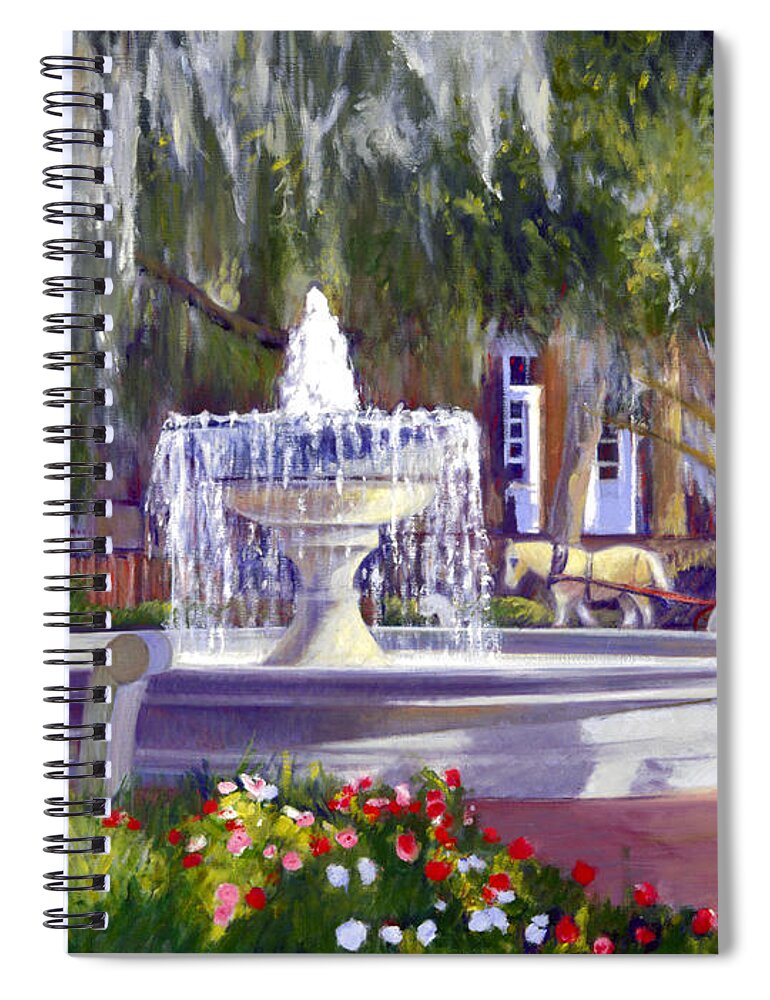 Fountain Spiral Notebook featuring the painting New Orleans Square by Candace Lovely