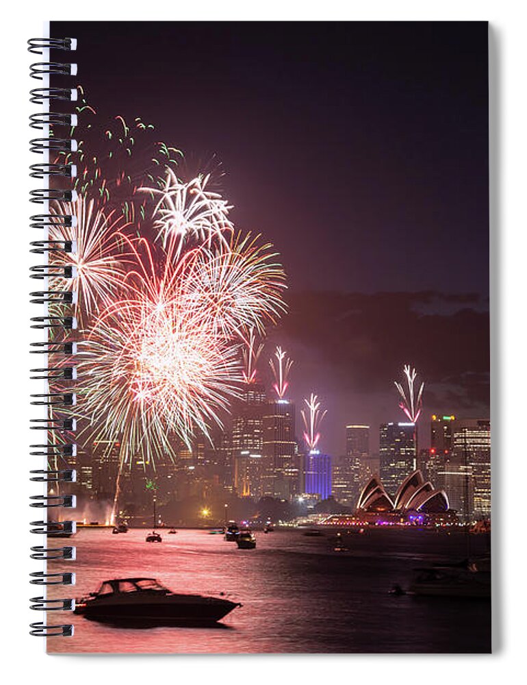 Firework Display Spiral Notebook featuring the photograph New Years Eve Fireworks by Matteo Colombo