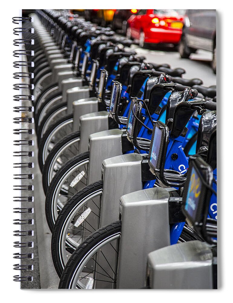 Bikes Spiral Notebook featuring the photograph New York City Bikes by Karol Livote