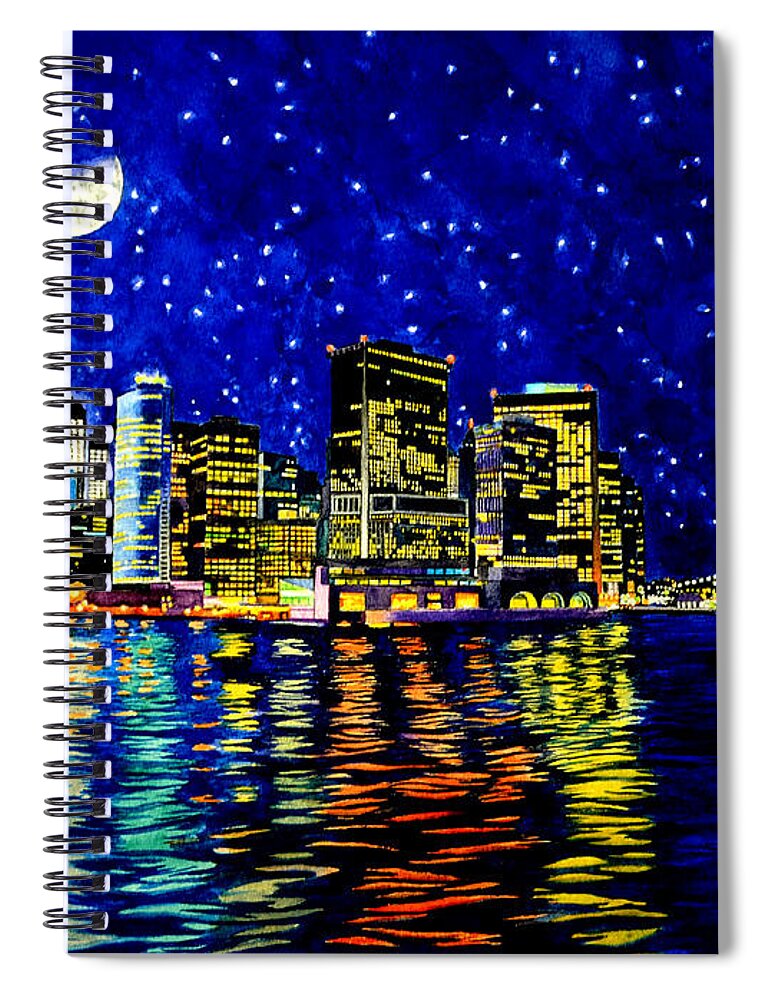 New York City Spiral Notebook featuring the painting New York City Lower Manhattan by Christopher Shellhammer