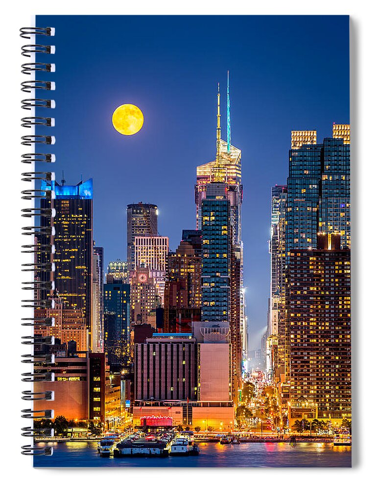 42nd Street Spiral Notebook featuring the photograph New York Supermoon by Mihai Andritoiu