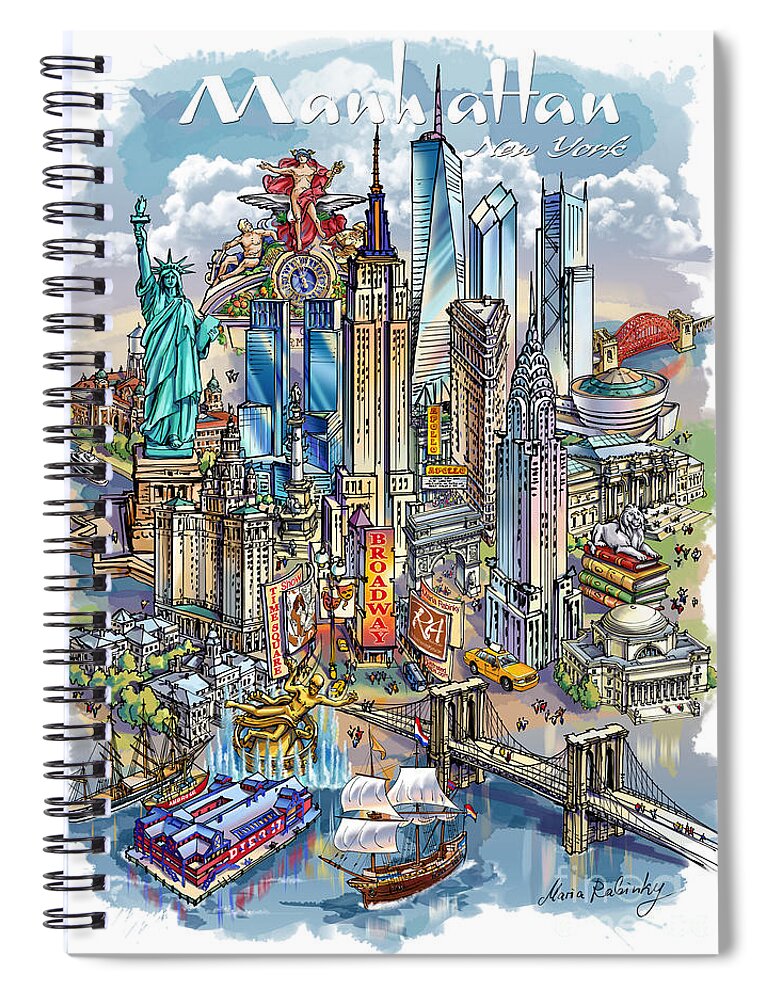 New York City Spiral Notebook featuring the painting New York Theme 1 by Maria Rabinky