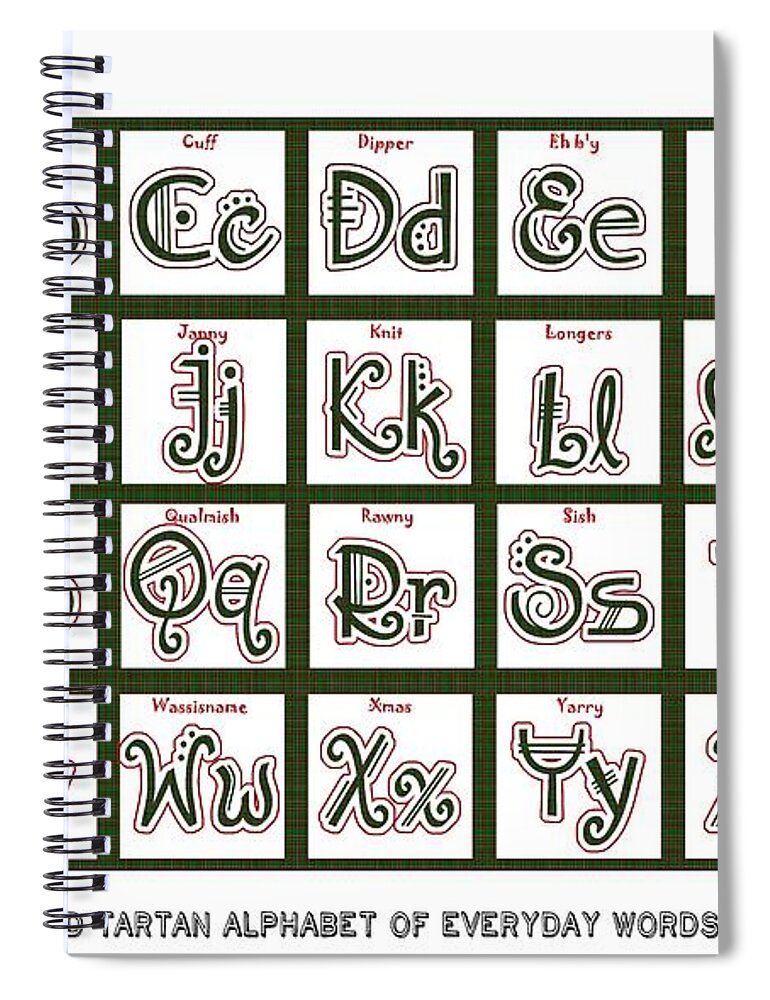 Newfoundland Tartan Alphabet Of Everyday Words And Phrases Spiral Notebook featuring the digital art Newfoundland Tartan Alphabet of Everyday Words and Phrases by Barbara A Griffin