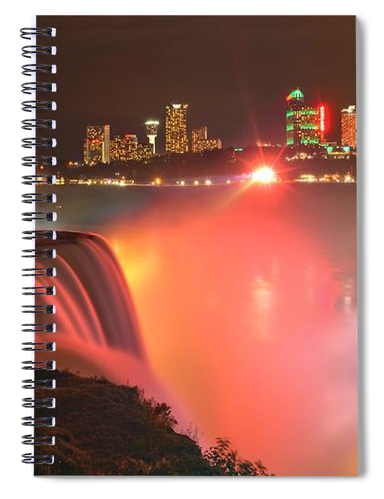 Niagara Falls Spiral Notebook featuring the photograph Niagara Starbursts At Night Panorama by Adam Jewell
