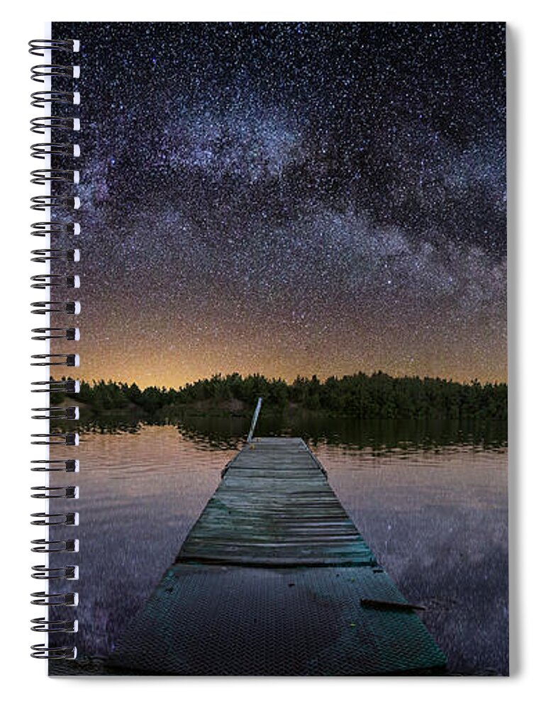 Pano Spiral Notebook featuring the photograph Night at the Lake by Aaron J Groen