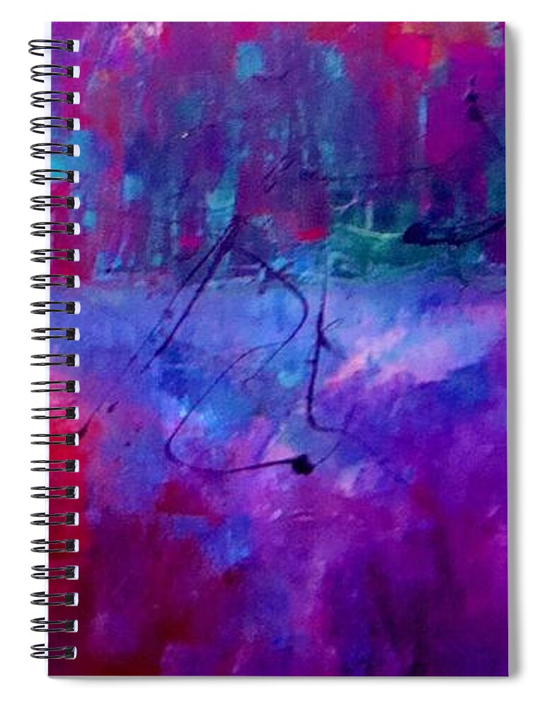Abstract Spiral Notebook featuring the painting Night Falls Upon by Lisa Kaiser