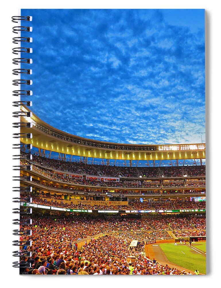 Baseball Spiral Notebook featuring the photograph Night Game at Target Field by Hermes Fine Art