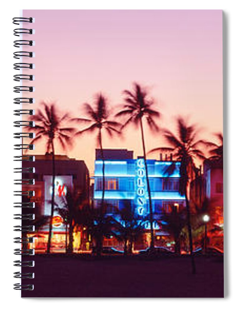 Photography Spiral Notebook featuring the photograph Night, Ocean Drive, Miami Beach by Panoramic Images