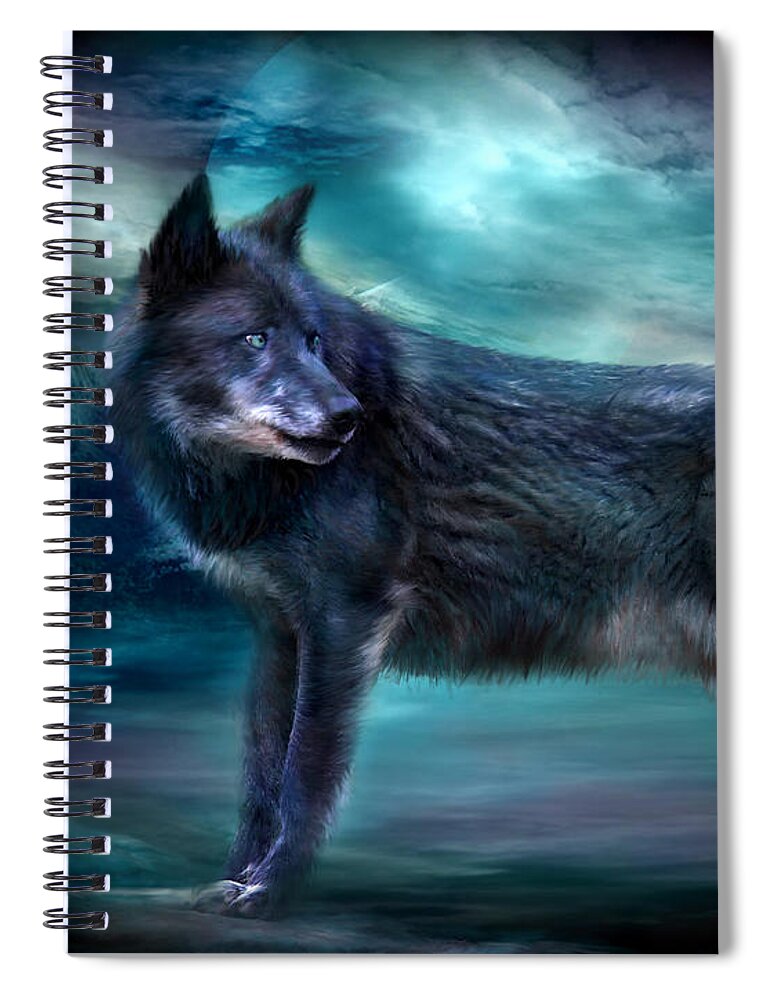 Wolf Spiral Notebook featuring the mixed media Night Of The Wolf by Carol Cavalaris