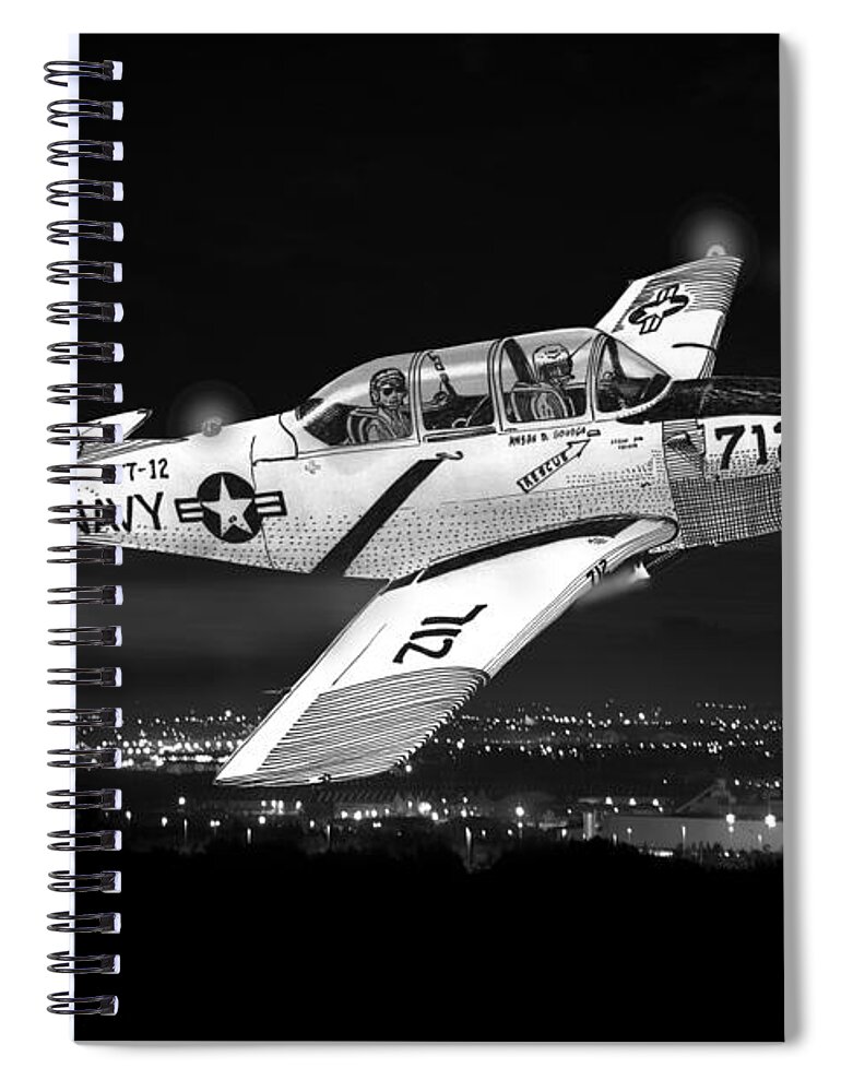 The 1951 Beechcraft T-34 Mentor Is A Propeller Spiral Notebook featuring the painting Night Vision Beechcraft T-34 Mentor Military Training Airplane by Jack Pumphrey