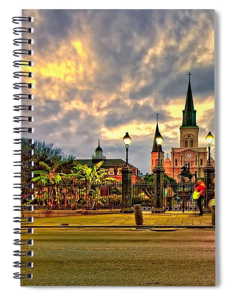 French Quarter Spiral Notebook featuring the photograph Nightfall on Jackson Square by Steve Harrington