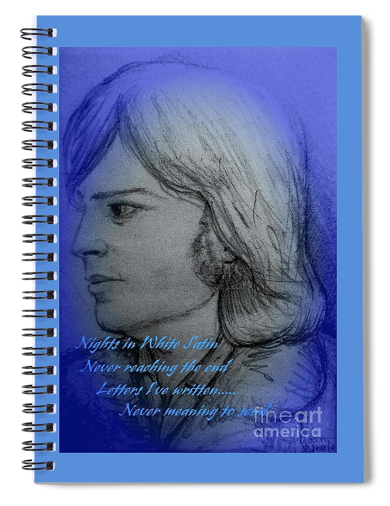 Portrait Spiral Notebook featuring the drawing Nights in White Satin by Joan-Violet Stretch