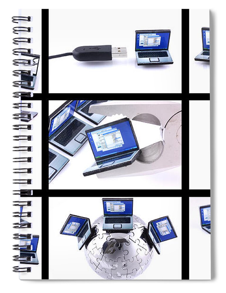 Wireless Spiral Notebook featuring the photograph Nine computer images on white background by Simon Bratt