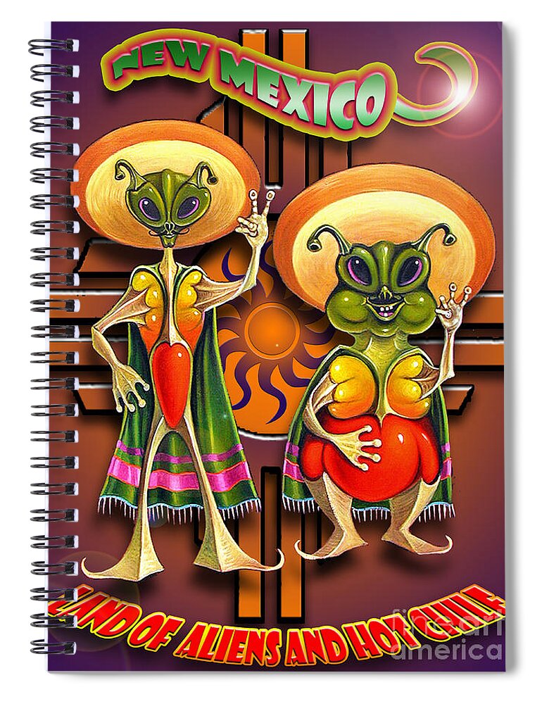 Ufo Spiral Notebook featuring the painting New Mexico Land of Aliens and Hot Chile by Ricardo Chavez-Mendez