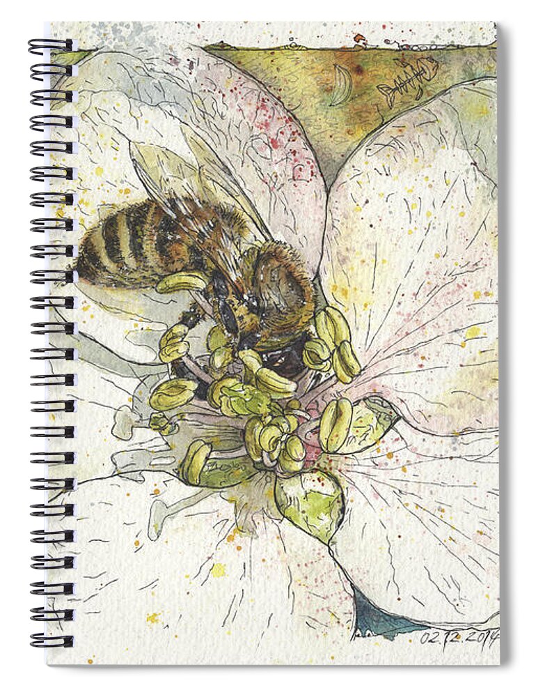 Bees Spiral Notebook featuring the painting No Bees - No Apples by Petra Rau