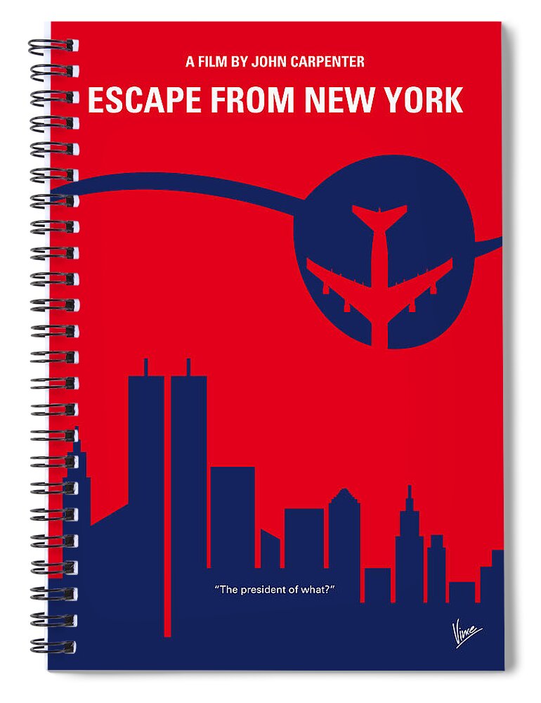 Escape Spiral Notebook featuring the digital art No219 My Escape from New York minimal movie poster by Chungkong Art