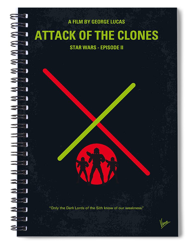 Attack Of The Clones Spiral Notebook featuring the digital art No224 My STAR WARS Episode II ATTACK OF THE CLONES minimal movie poster by Chungkong Art