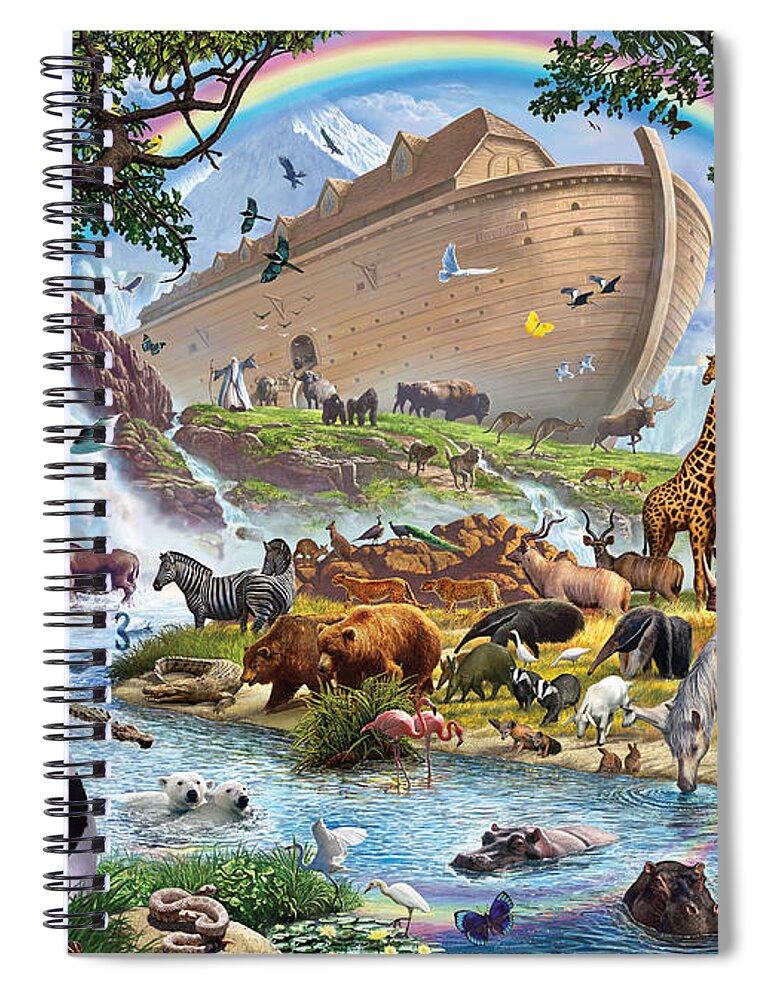 Animal Spiral Notebook featuring the digital art Noahs Ark - The Homecoming by MGL Meiklejohn Graphics Licensing