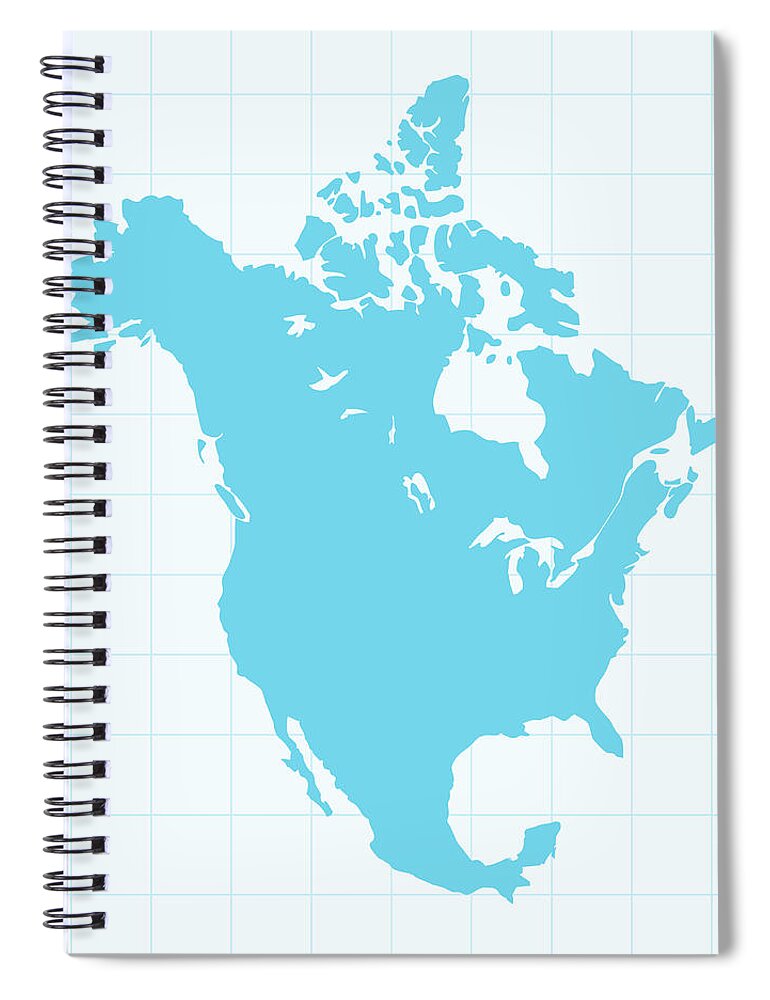Vector Spiral Notebook featuring the digital art North America Map On Grid On Blue by Iconeer