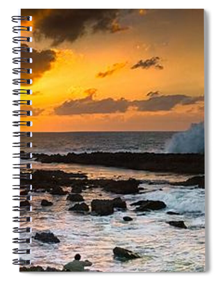 Hawaii Spiral Notebook featuring the photograph North Shore Sunset Crashing Wave by Lars Lentz