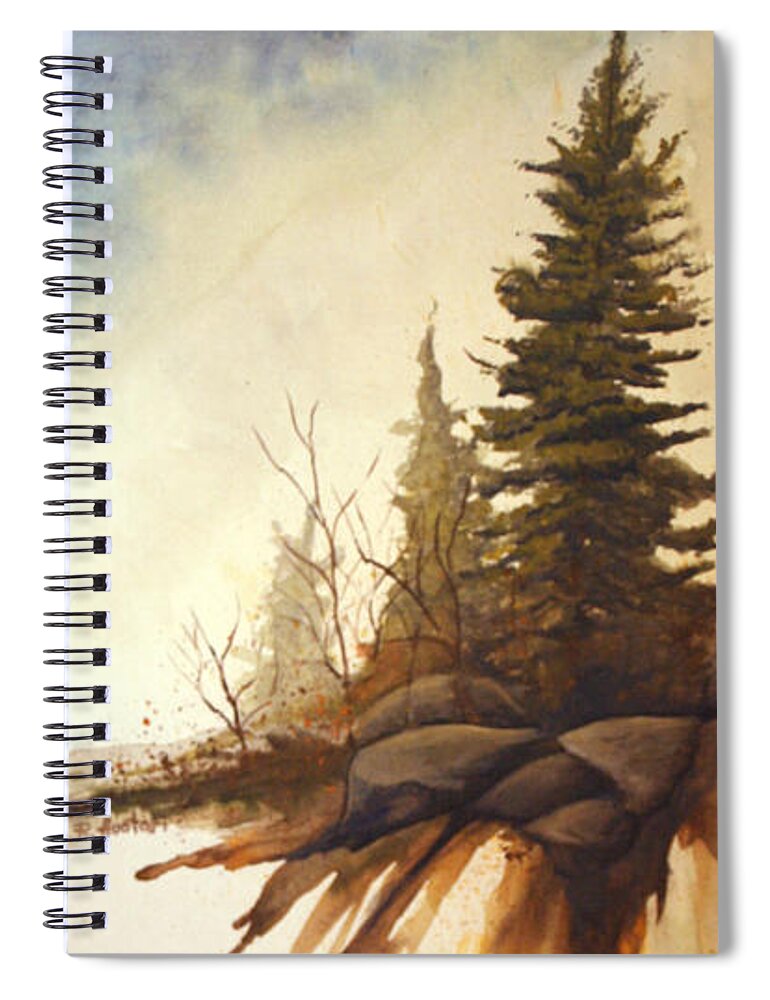 Rick Huotari Spiral Notebook featuring the painting North Woods Pines by Rick Huotari