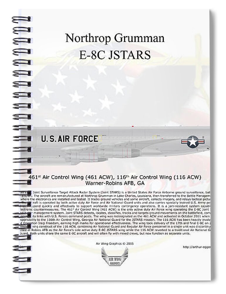 Northrop Grumman Spiral Notebook featuring the digital art Northrop Grumman E-8C JSTARS by Arthur Eggers
