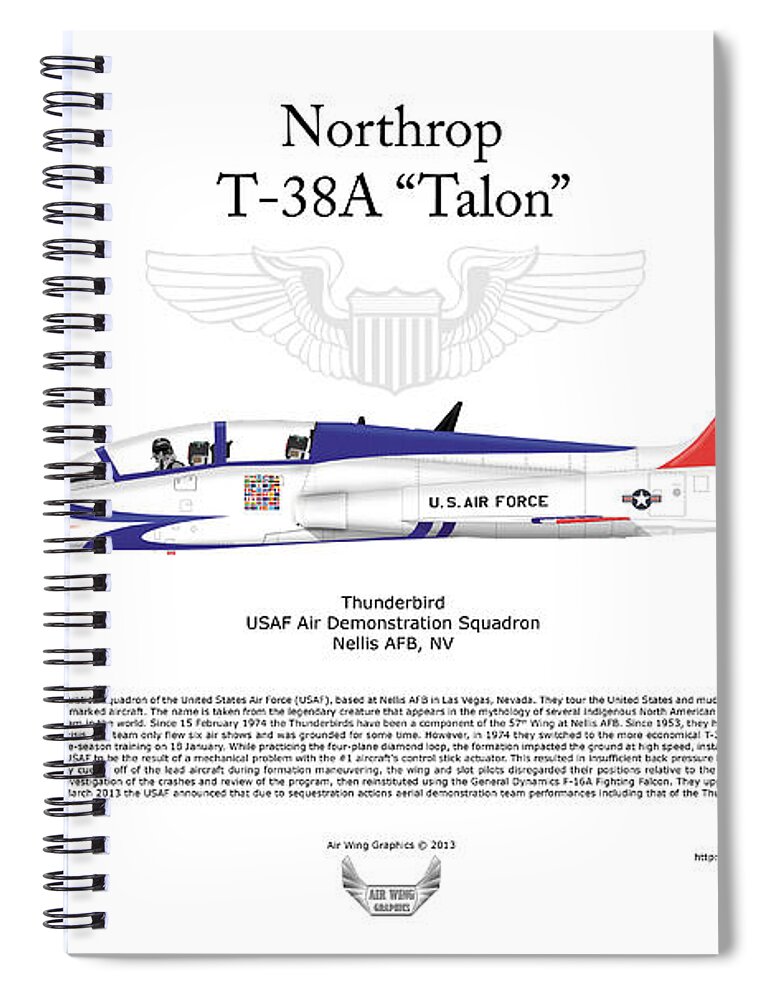 Northrop Spiral Notebook featuring the digital art Northrop T-38A Talon Thunderbird 3 by Arthur Eggers