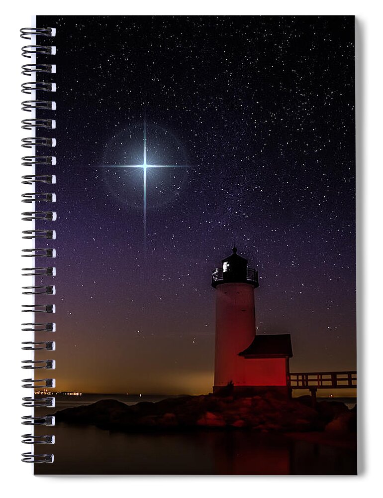Annisquam Lighthouse Spiral Notebook featuring the photograph Star over Annisquam lighthouse by Jeff Folger