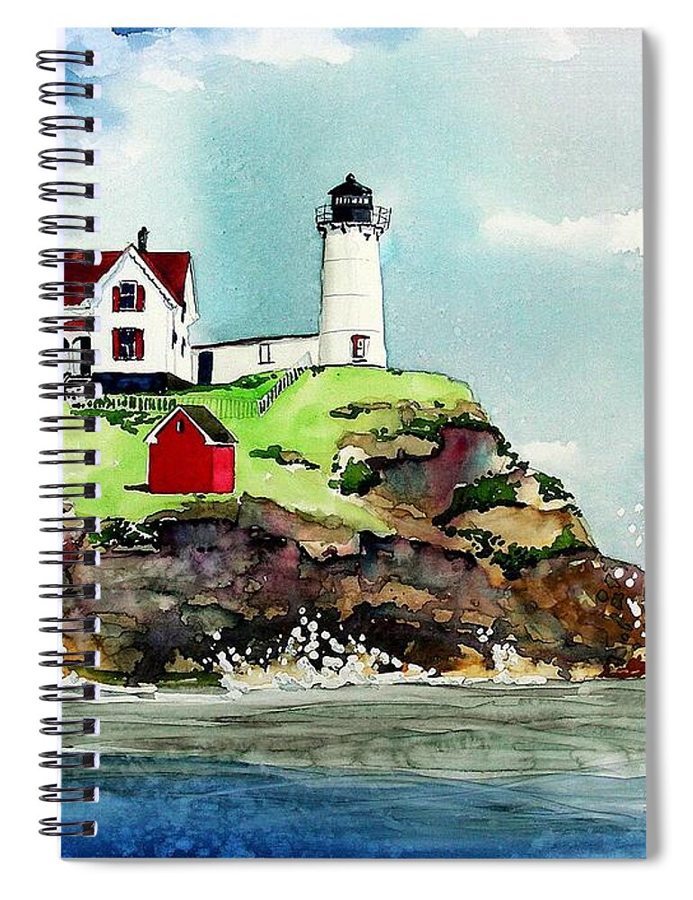 Maine Spiral Notebook featuring the painting Nubble Lighthouse by Tom Riggs