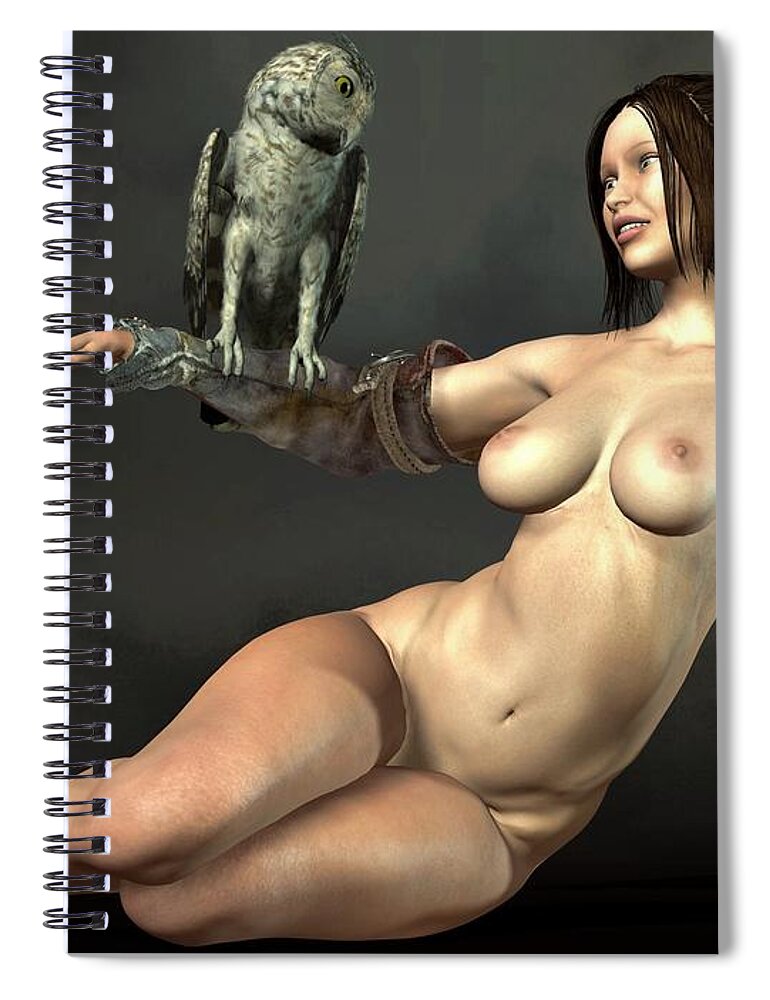 Goddess Spiral Notebook featuring the digital art Nude Athena With Owl by Kaylee Mason