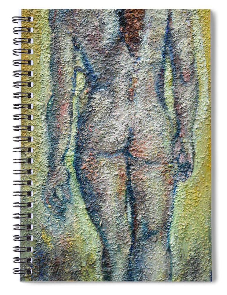Oil And Sand On Canvas Spiral Notebook featuring the painting Nude Brunet by Raija Merila
