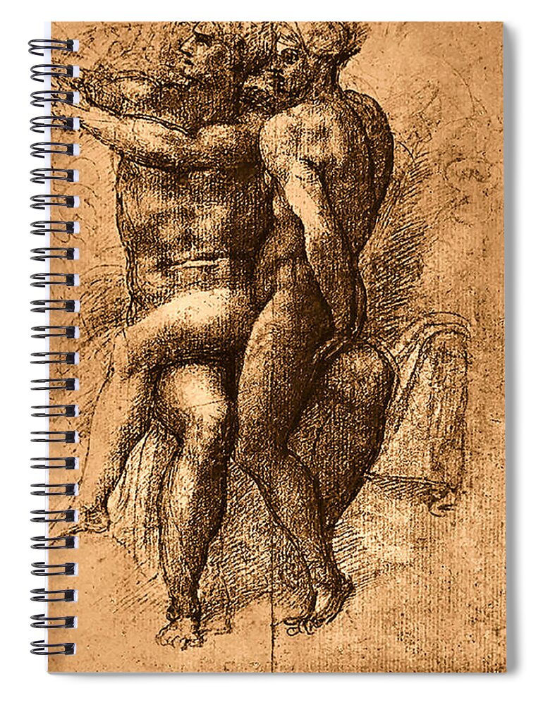Nude Study Number One Spiral Notebook featuring the painting Nude Study Number One by Michelangelo Buonarroti