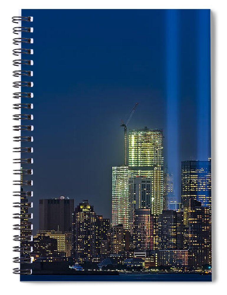 Tribute In Light Spiral Notebook featuring the photograph NYC Remembers September 11 by Susan Candelario