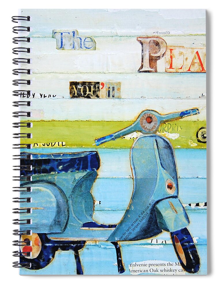 Vespa Spiral Notebook featuring the mixed media O' The Places You'll Go by Danny Phillips